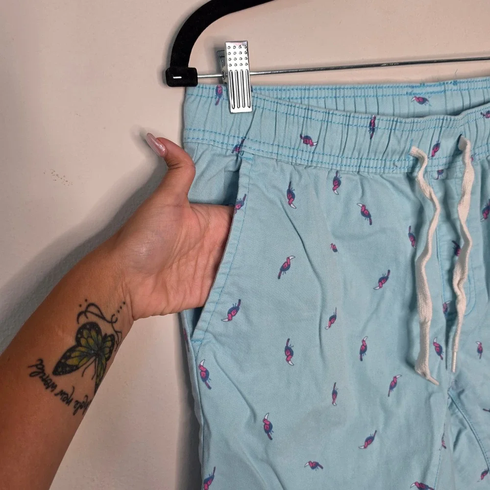 George Shorts Men M Blue Toucan Print Casual Elastic Waist Drawstring Cotton